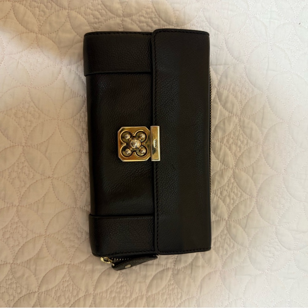 Chloe Black Leather Wallet with Gold Hardware